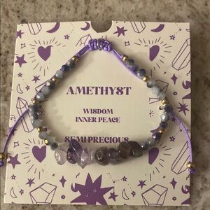 Semi-Precious Amethyst bolo type adjustable stone bracelet with gold beads. NWT